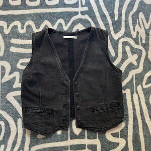 Abercrombie & Fitch Black Denim Cropped Vest Medium